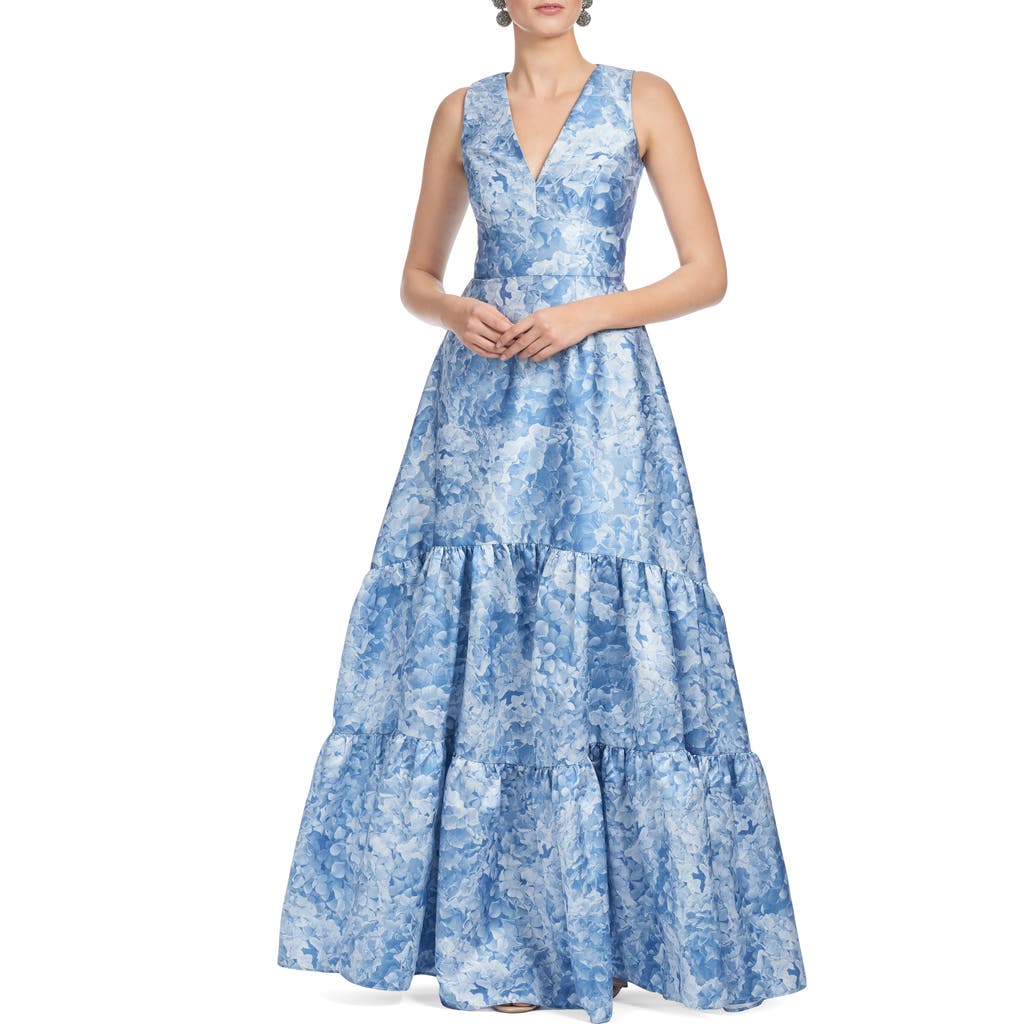 Sachin & Babi Rori Floral Sleeveless Tiered Mikado Gown