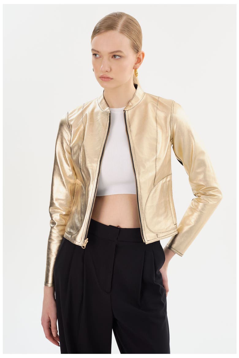 CHAPIN | Reversible Leather Bomber, Alternate, color, Black/Gold