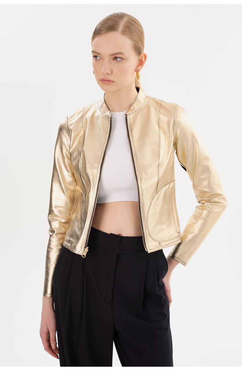 LAMARQUE CHAPIN | Reversible Leather Bomber, Alternate, color, Black/Gold