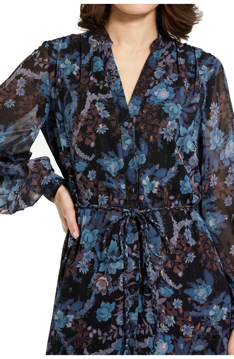 Mac Duggal Lurex Chiffon Bishop Sleeve Button Up Midi Dress, Alternate, color, 