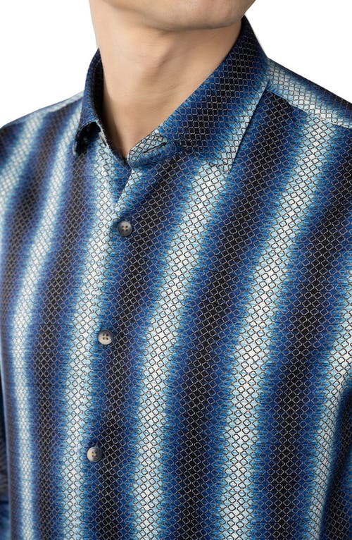 Luchiano Visconti Navy Light Blue Gradient With Gold Circle Chain Shirt In Multi