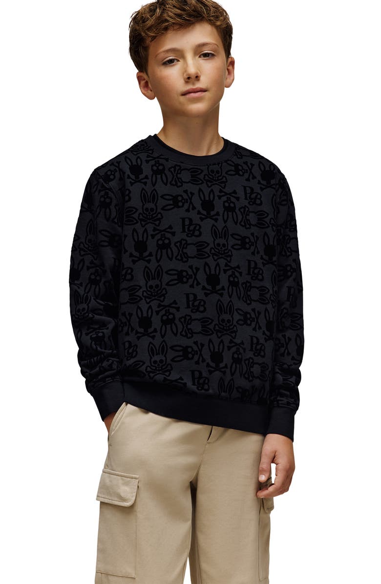 Psycho Bunny Kids' Reed Flocked Crewneck Sweatshirt, Alternate, color, Black