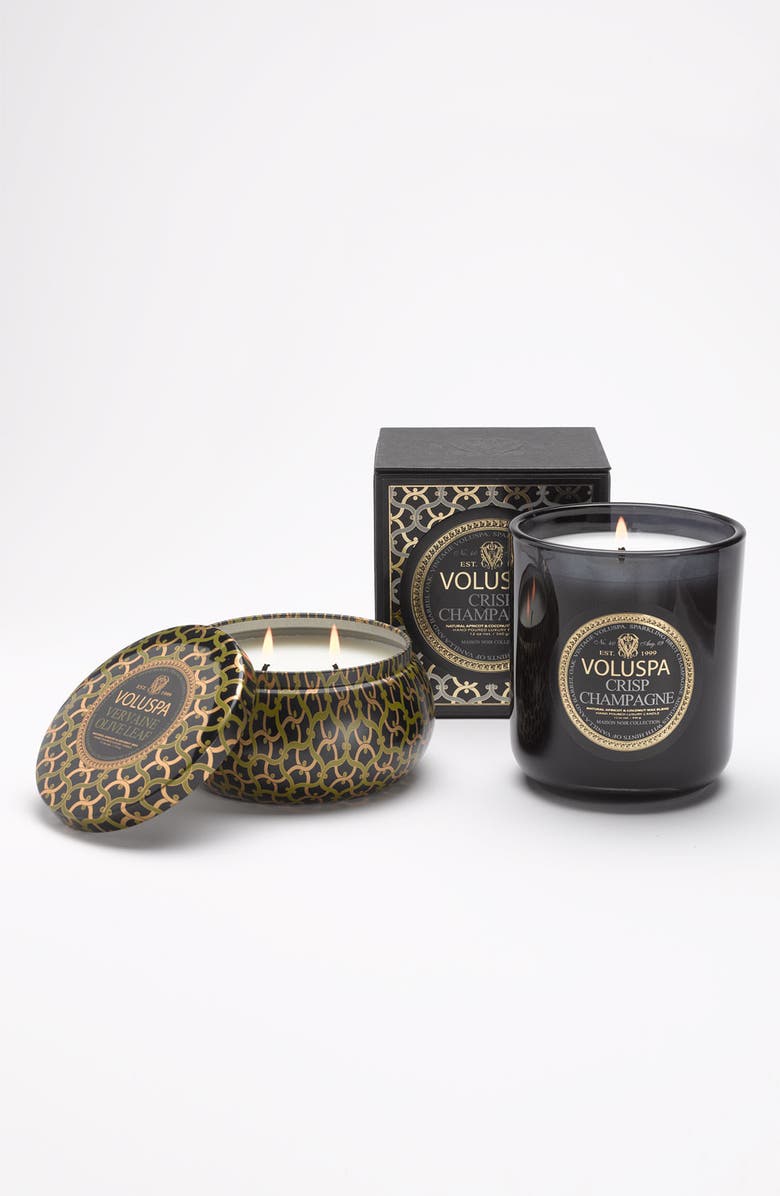 Voluspa Maison Noir Vervaine Olive Leaf Maison Metallo Two-Wick Candle, Main, color,