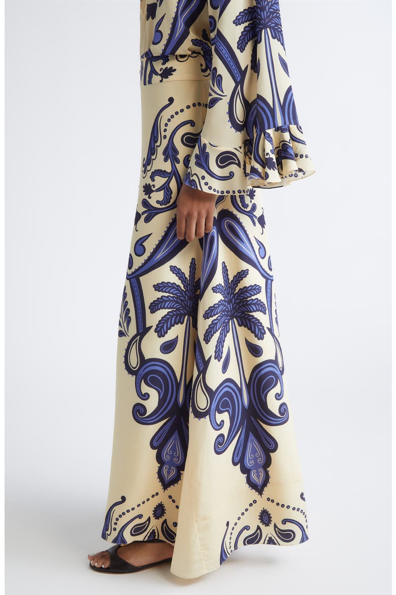 Everywhere Floral Paisley Silk Crêpe de Chine Maxi Skirt, Alternate, color, ECRU / NAVY