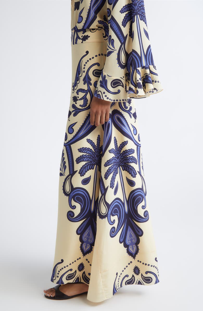 Johanna Ortiz Everywhere Floral Paisley Silk Crêpe de Chine Maxi Skirt, Alternate, color, Ecru / Navy