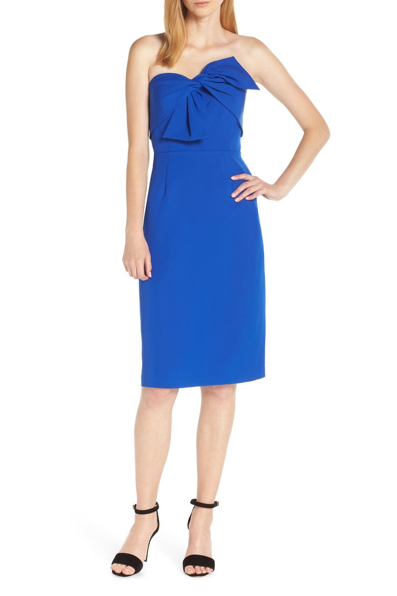Strapless Bow Detail Sheath Dress, Main, color, COBALT