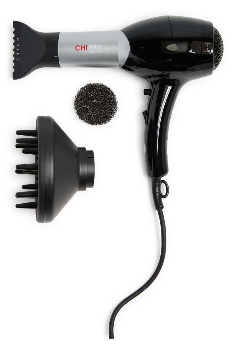 Pro Low EMF 1300 Watt Hair Dryer, Main, color, BLACK/SILVER