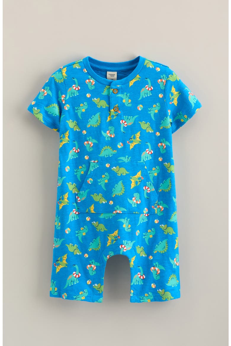 Henley Pocket Romper, Main, color, BLUE MALIBU DINO VACATION