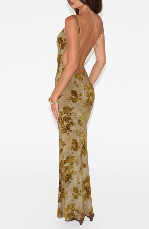 Tiger Mist Sparrow Floral Velvet Burnout Maxi Dress In Brown