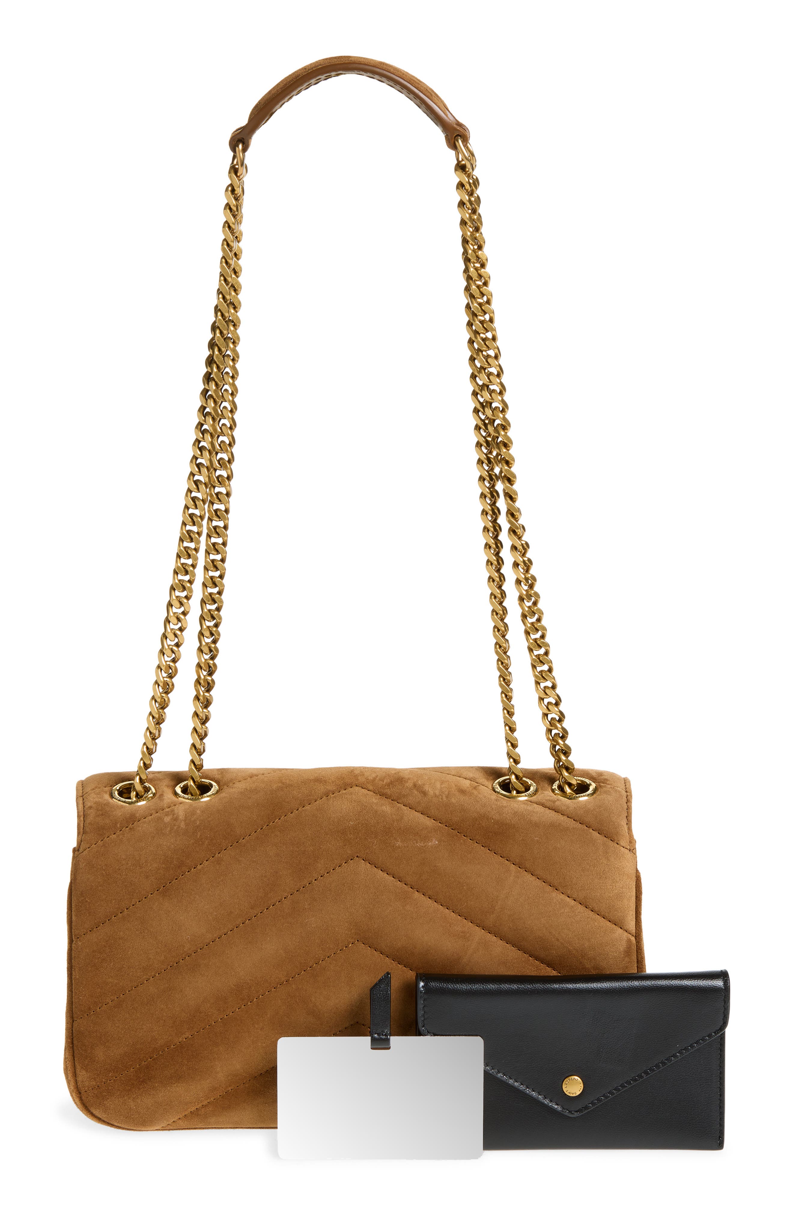 Small Loulou Suede Chain Shoulder Bag, Alternate, color, CARAMEL COGNAC