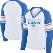 FANATICS Women's Fanatics White/Blue Detroit Lions Redzone Blitz Package Raglan Lace-Up V-Neck Long Sleeve T-Shirt