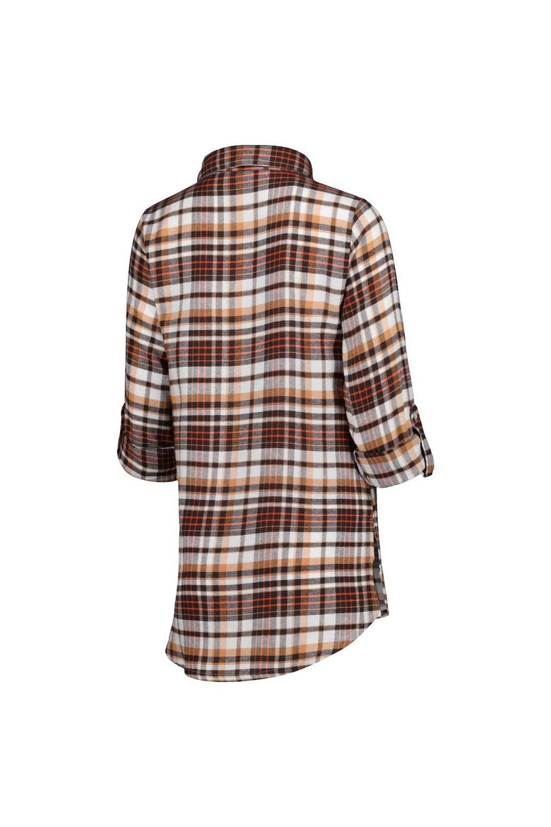 Women's Concepts Sport Brown Cleveland Browns Mainstay Plaid Full-Button Long Sleeve Nightshirt, Alternate, color, Brown