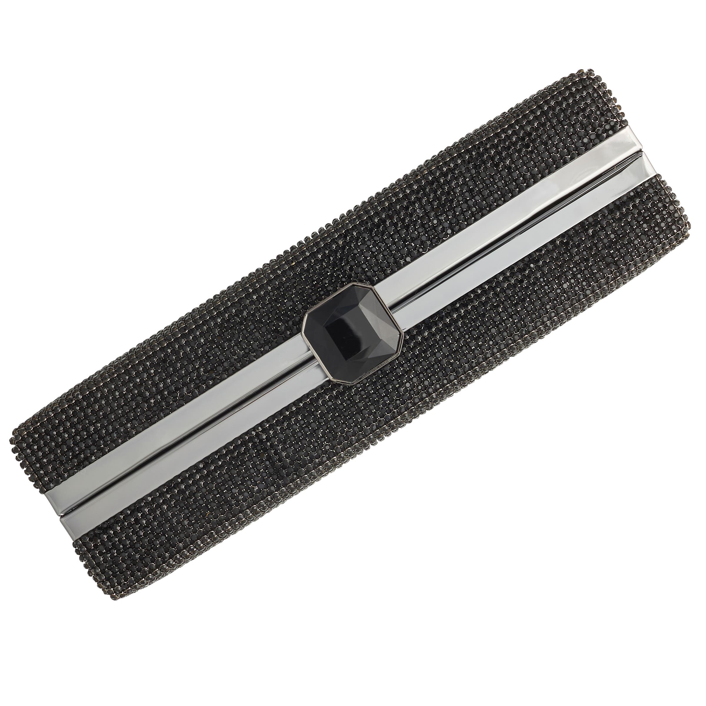 Whiting & Davis Olivia Crystal Top Minaudiere, Alternate, color, Black