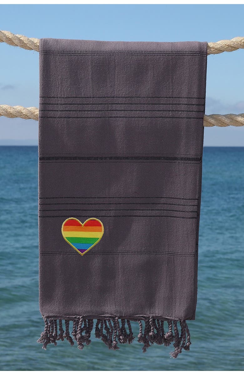 Linum Home Textiles 100% Turkish Cotton Summer Fun Cheerful Rainbow Heart Pestemal Beach Towel - Grey, Alternate, color, 