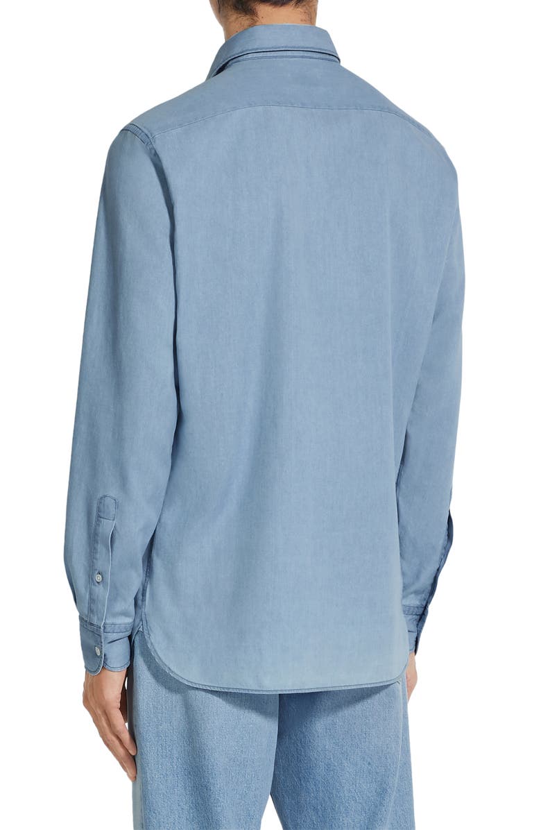ZEGNA Cashco Cotton & Cashmere Denim Button-Up Shirt, Alternate, color, Ghiaccio