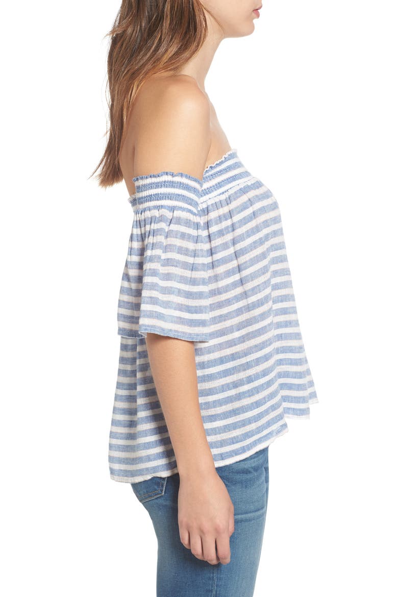 Isabelle Off the Shoulder Linen Blend Top, Alternate, color, MYKONOS STRIPE