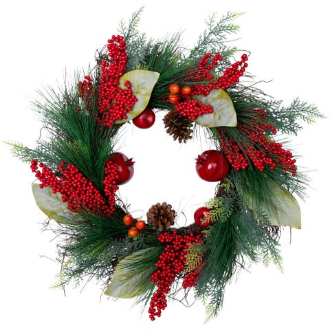Pine, Berry and Pomegranate Artificial Fall Harvest Wreath - 24"