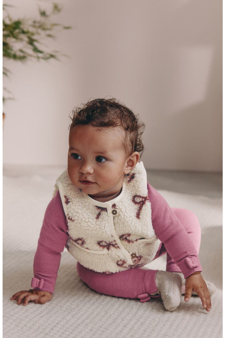 Bow Print Fleece Vest, Waffle Knit Top and Waffle Knit Leggings Set, Alternate, color, RED