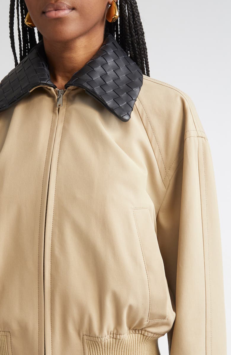 Bottega Veneta Intrecciato Leather Collar Twill Blouson Jacket, Alternate, color, 