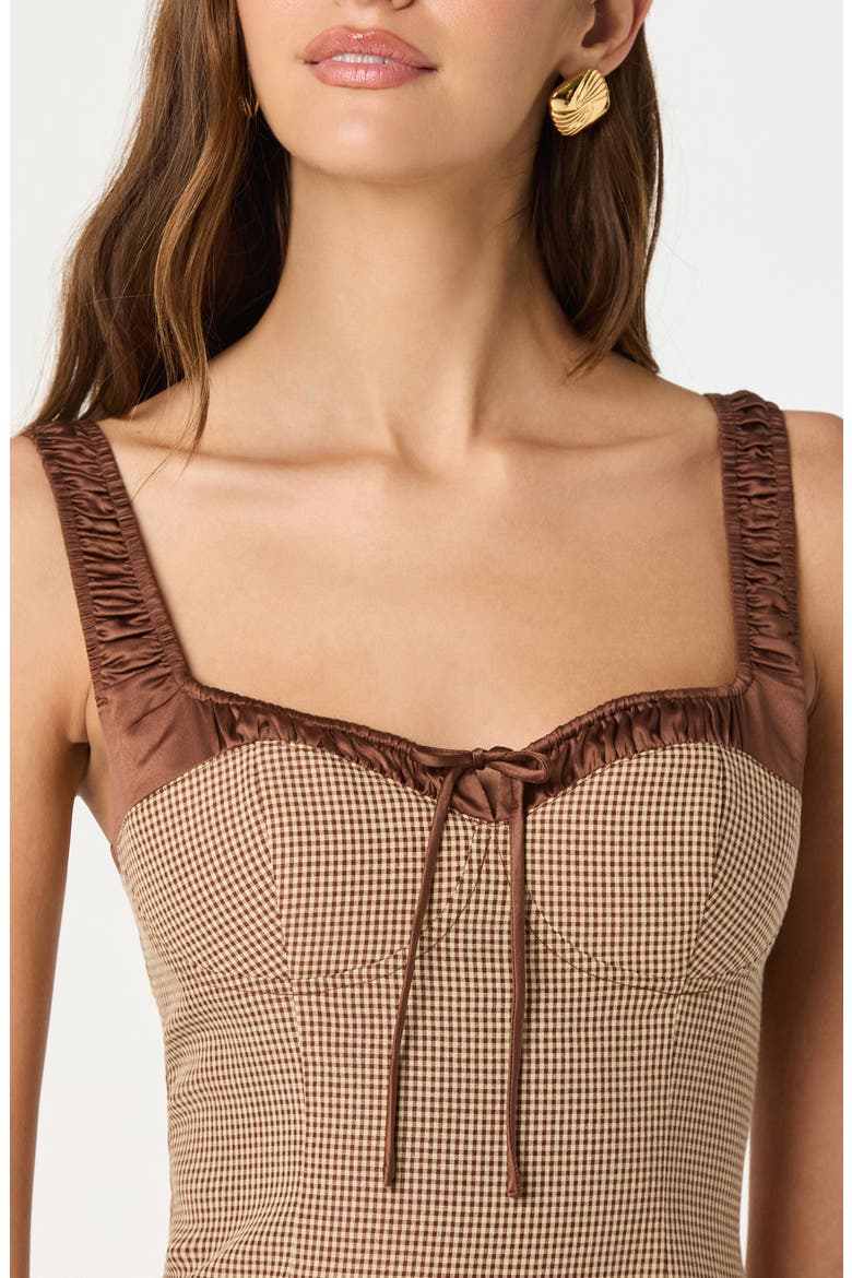 Milkmaid Gingham & Satin Minidress, Alternate, color, BROWN GINGHAM