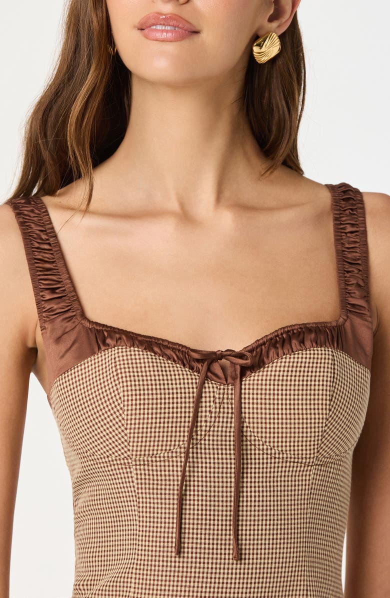 ASTR the Label Milkmaid Gingham & Satin Minidress, Alternate, color, Brown Gingham