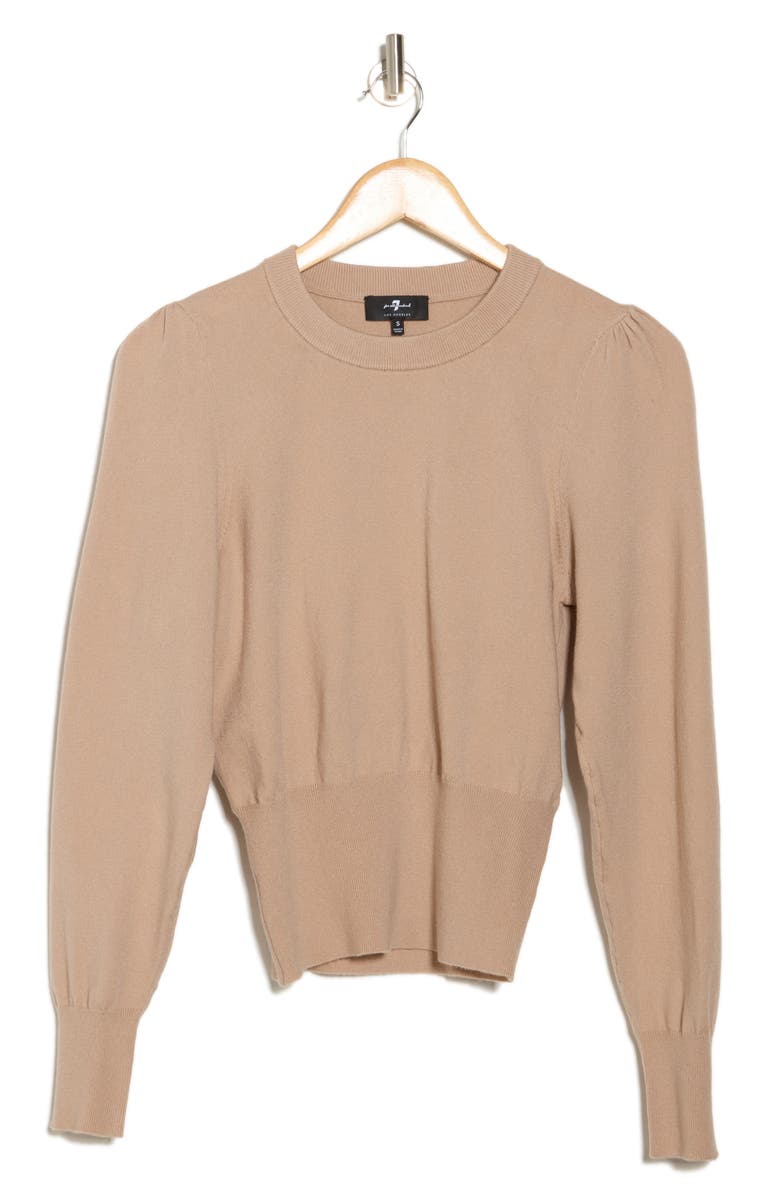 7 For All Mankind Crewneck Puff Sleeve Sweater, Alternate, color, Light Taupe