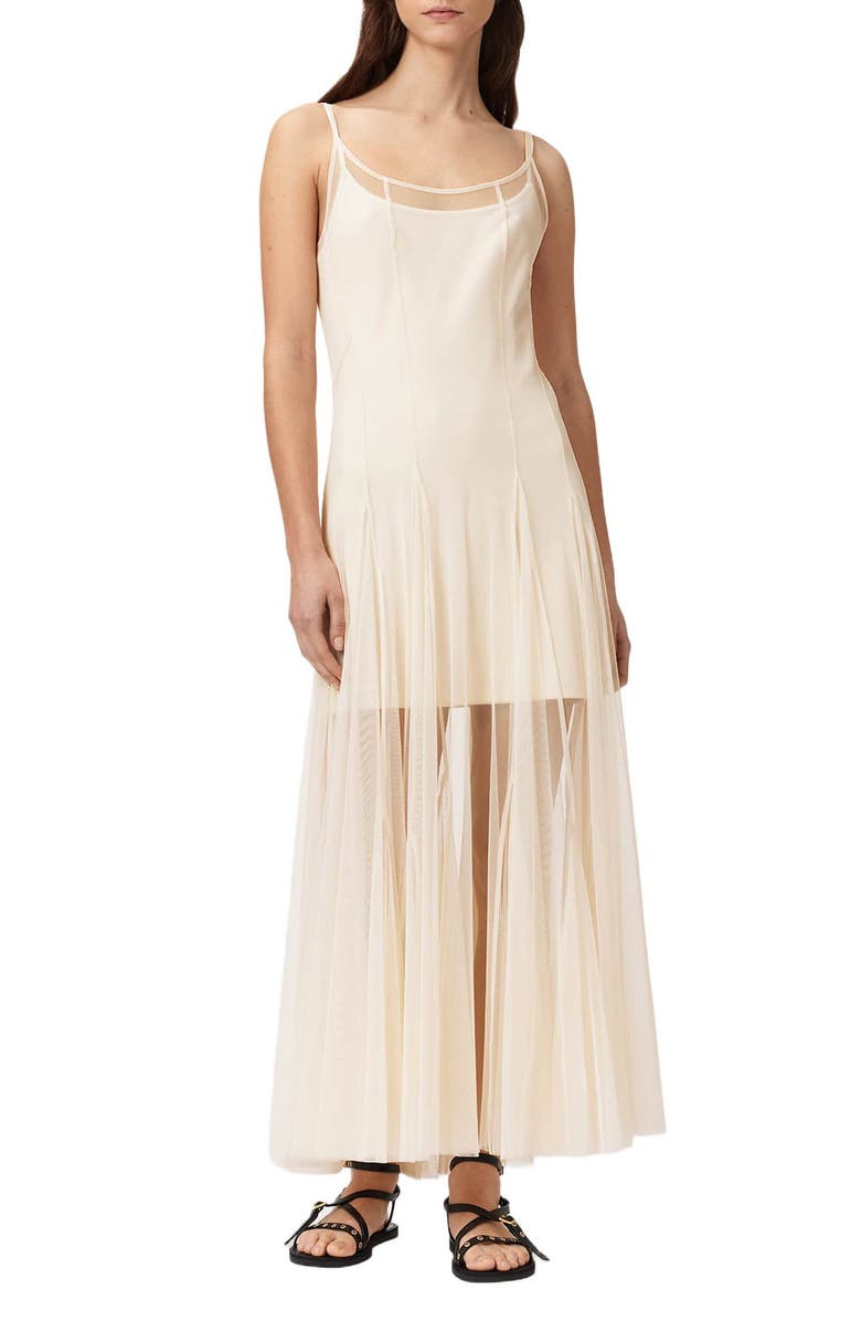 AllSaints Harmonia Mesh Maxi Dress, Main, color, Tofu White