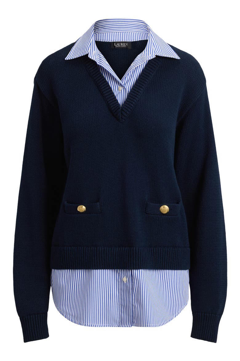 Layered Mixed Media Sweater, Alternate, color, LAUREN NAVY BLUE/ MULTI