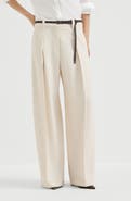 Brunello Cucinelli Virgin wool gabardine pleated barrel trousers with monili