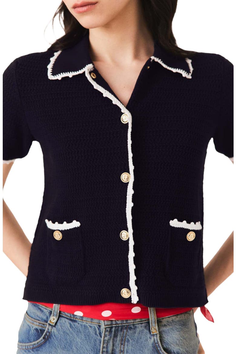 Cardigan with crochet trim, Alternate, color, Navy