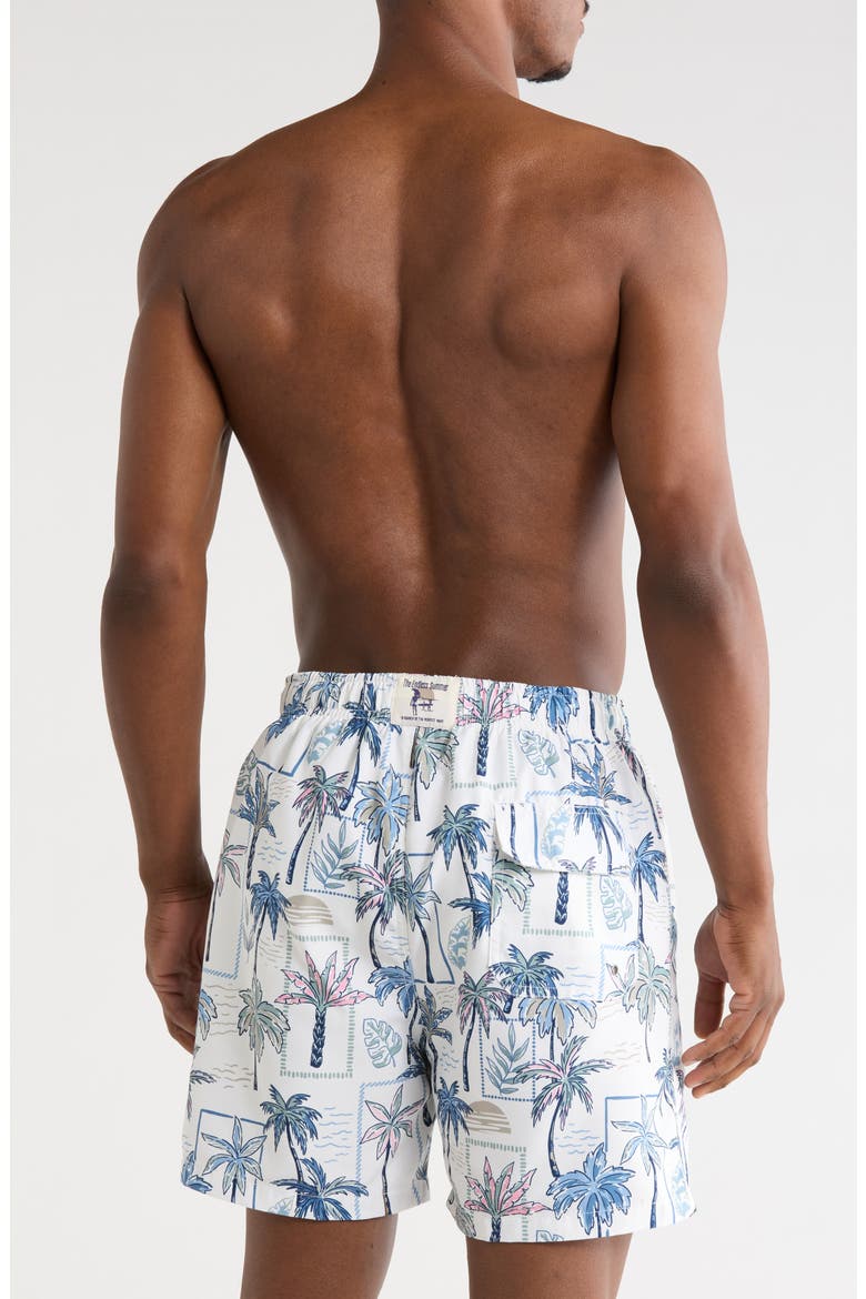 Palm Print Volley Swim Shorts, Alternate, color, TAN MULTI
