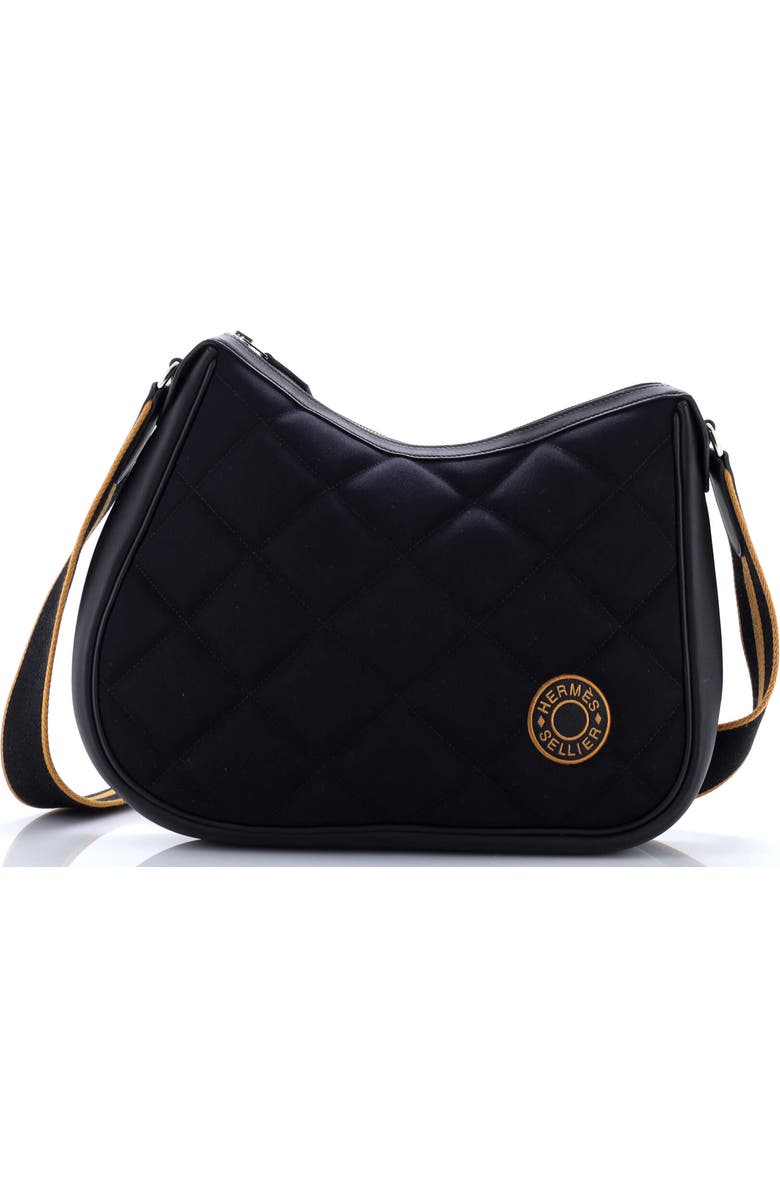 Pre-Owned Hermes Horseback Shoulder Bag Woolycot Canvas and Leather, Main, color, Bleu Nuit