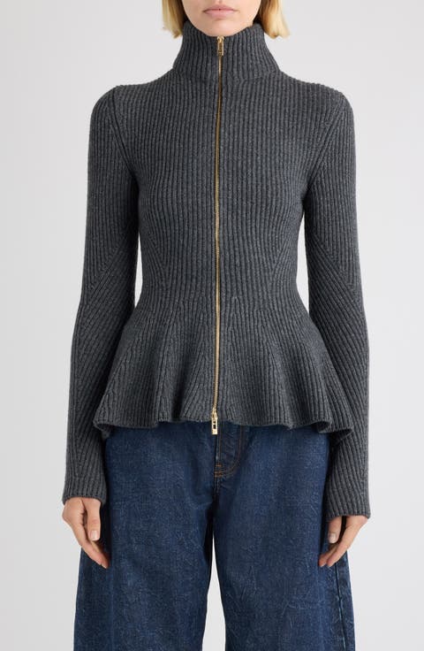 Virgin Wool & Cashmere Peplum Cardigan