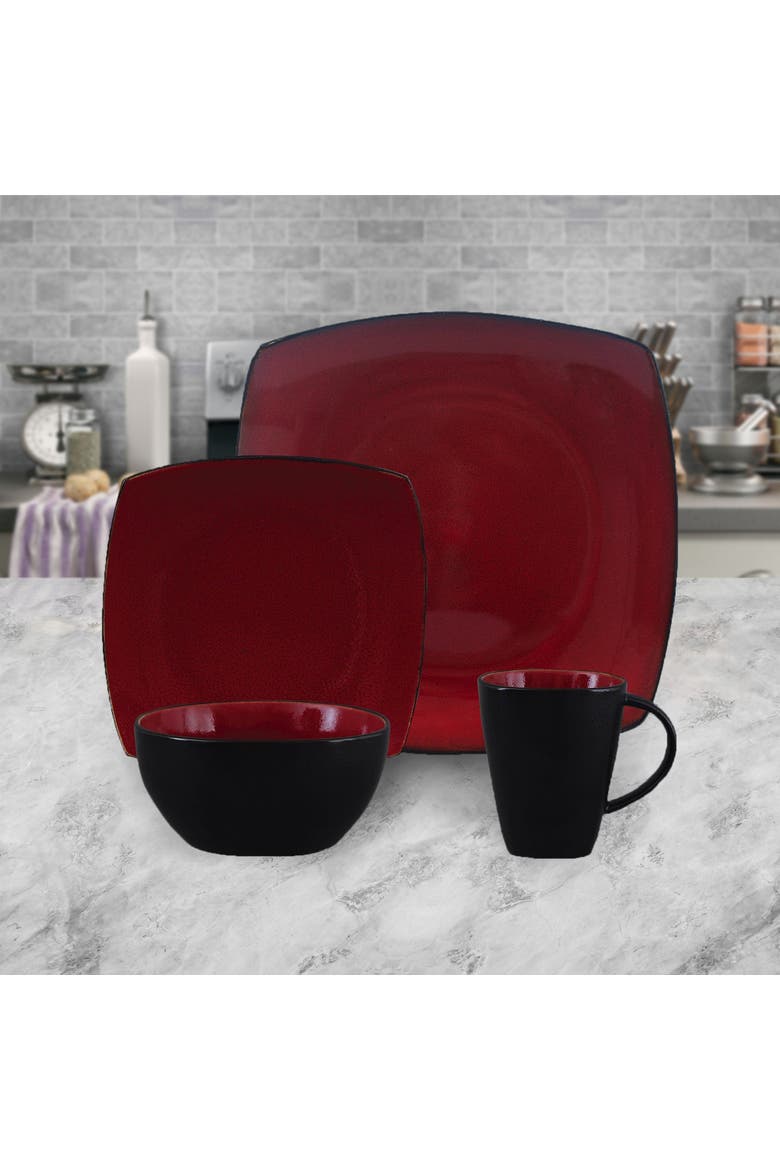 16 Piece Square Stoneware Dinnerware Set, Alternate, color, Black