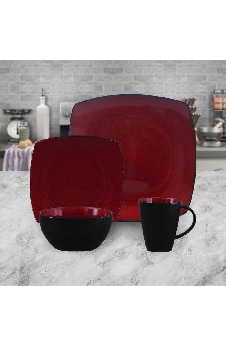 Gibson 16 Piece Square Stoneware Dinnerware Set, Alternate, color, Black