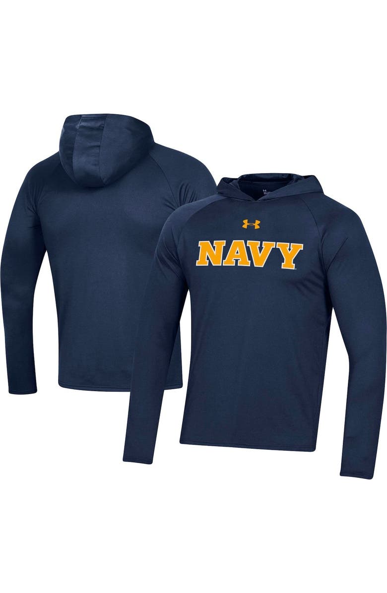 Under Armour Men's Under Armour  Navy Navy Midshipmen School Logo Raglan Long Sleeve Hoodie Performance T-Shirt, Alternate, color, 
