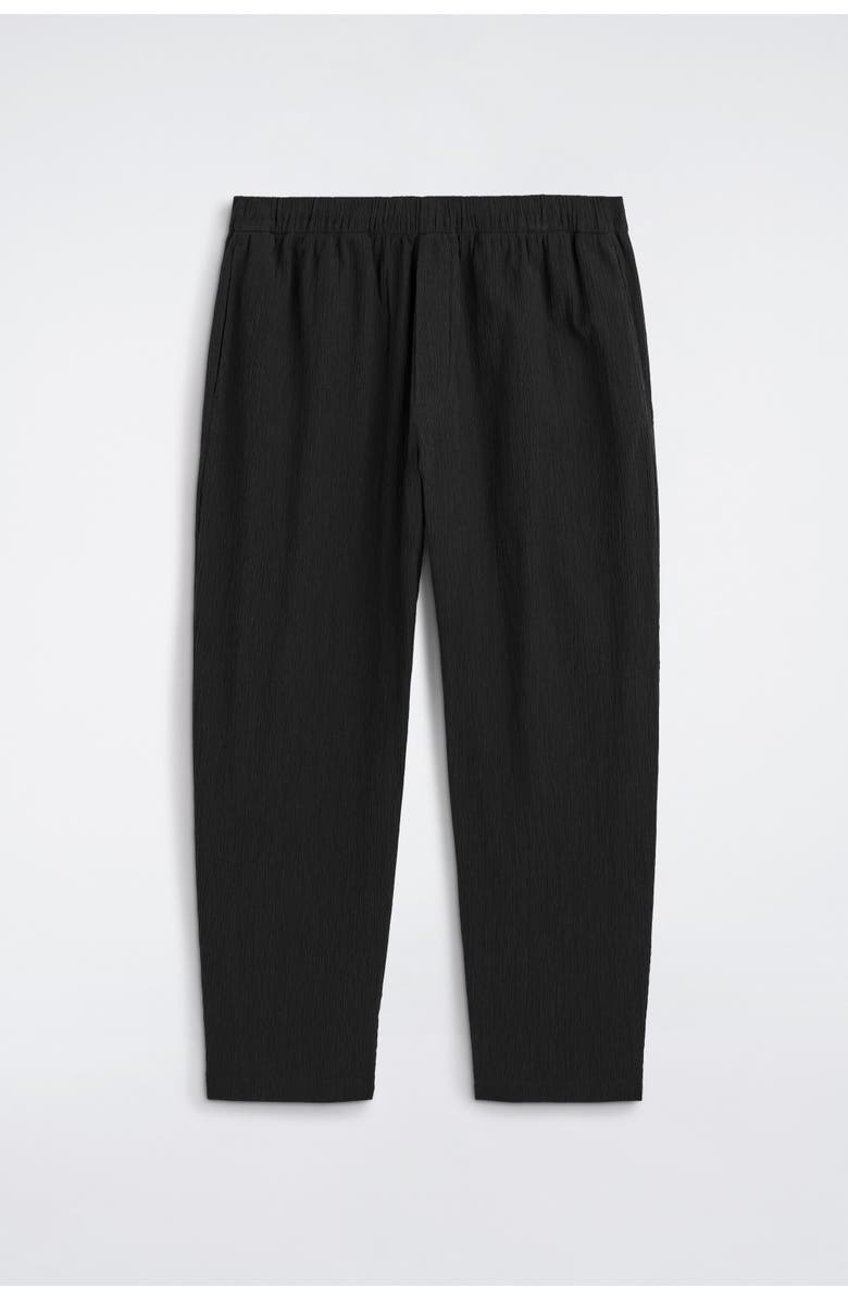 COS Crinkled-cotton Relaxed-fit Tapered Trousers, Alternate, color, Black