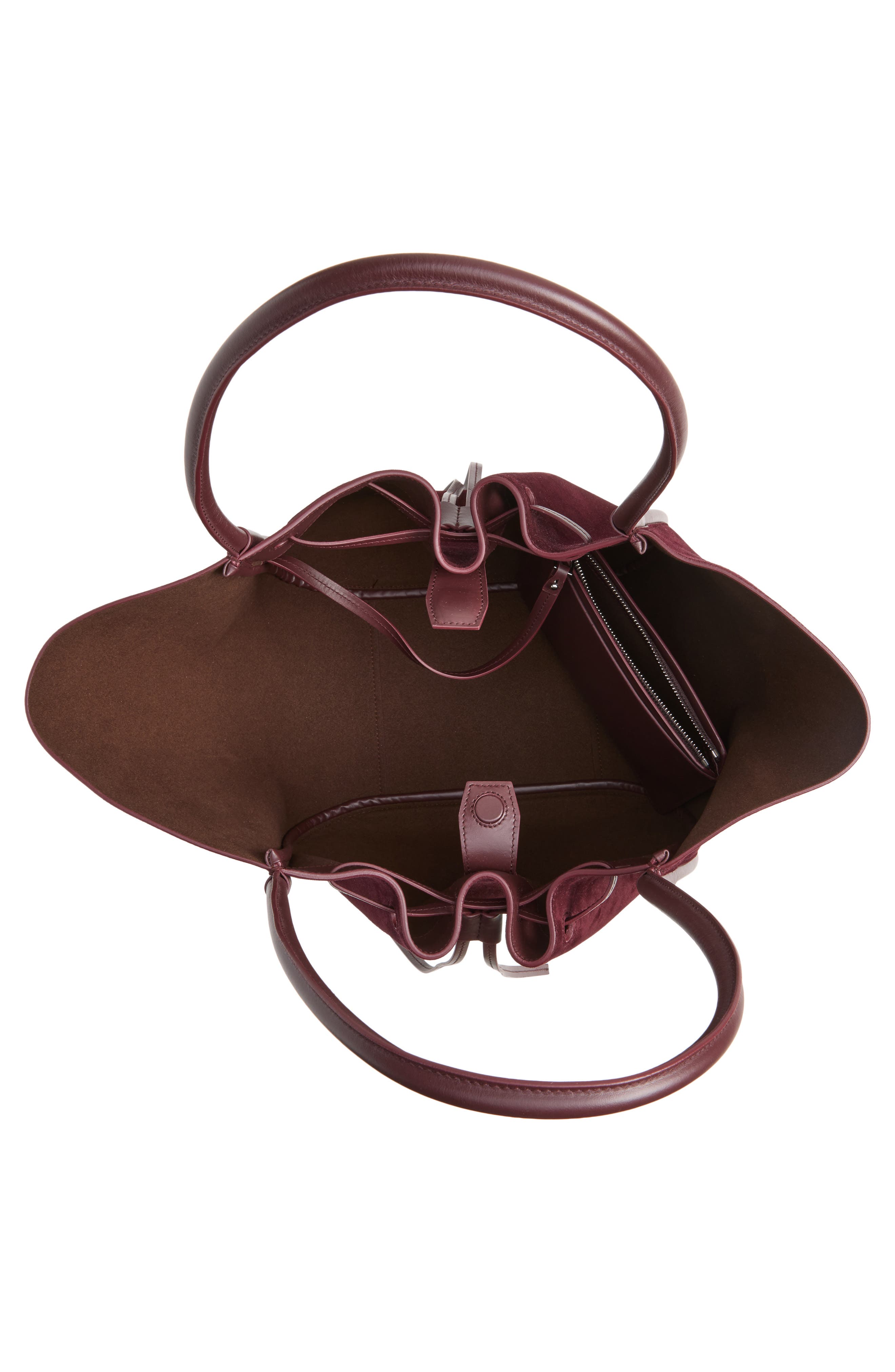 Large Ruched Leather Tote, Alternate, color, OXBLOOD