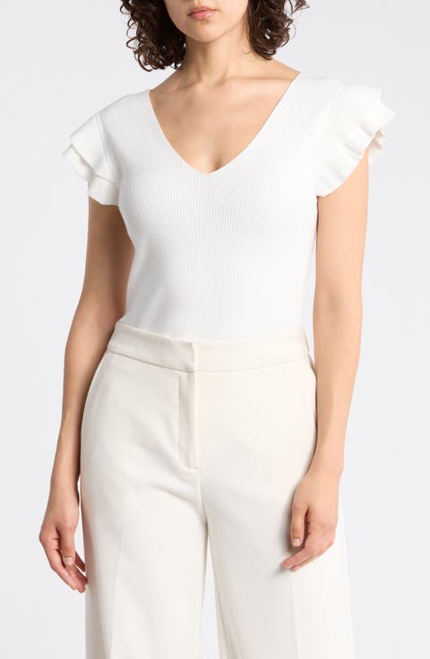Ruffle Sleeve Fitted Sweater