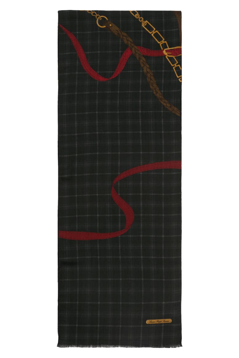 Equestrian Tattersall Wool Scarf, Alternate, color, BLACK