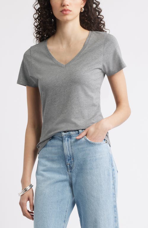 Nordstrom Everyday V-neck Pima Cotton Blend T-shirt In Gray