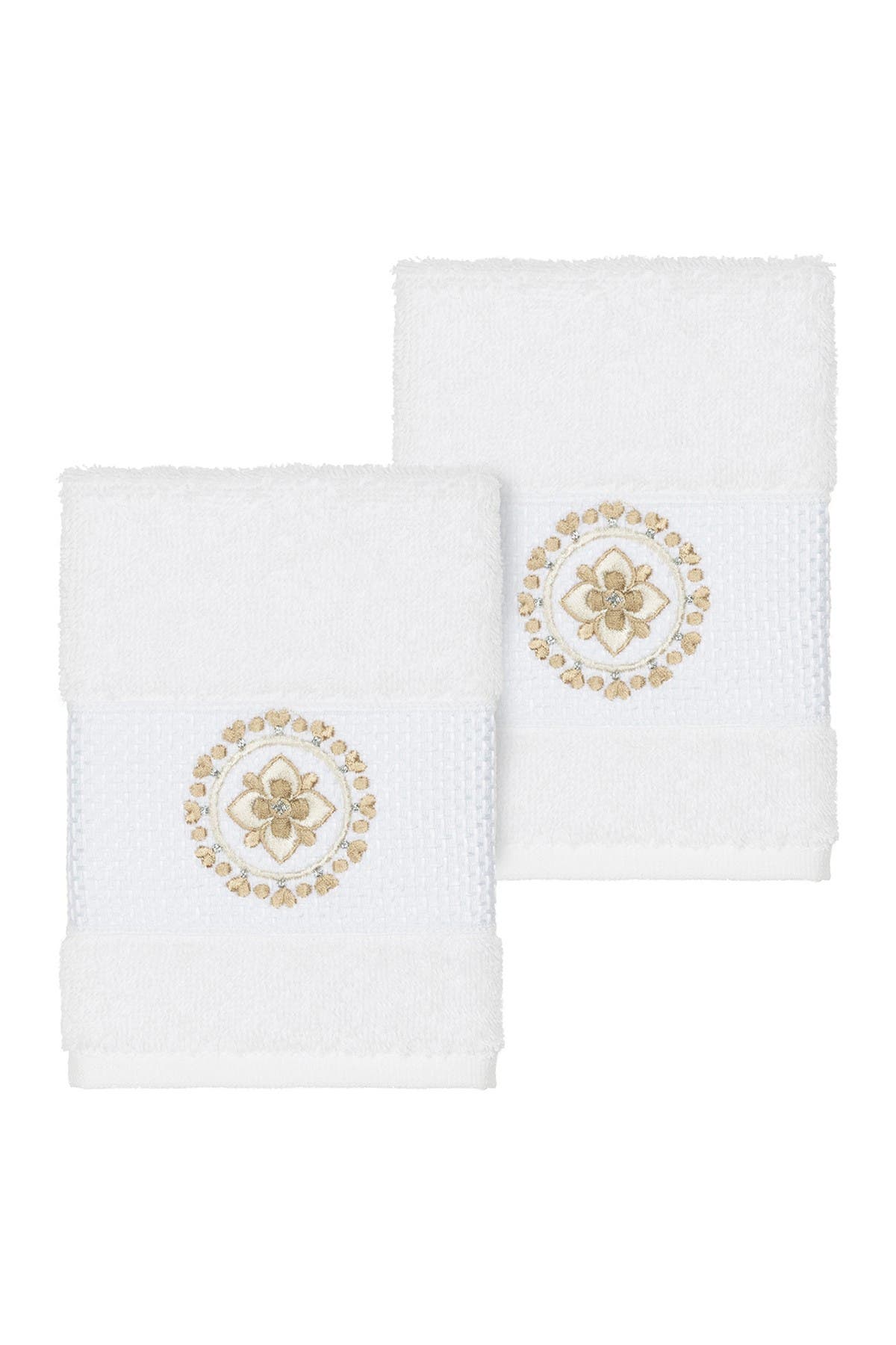 Linum Home Textiles Isabell Embellished Washcloth - Set of 2 - White