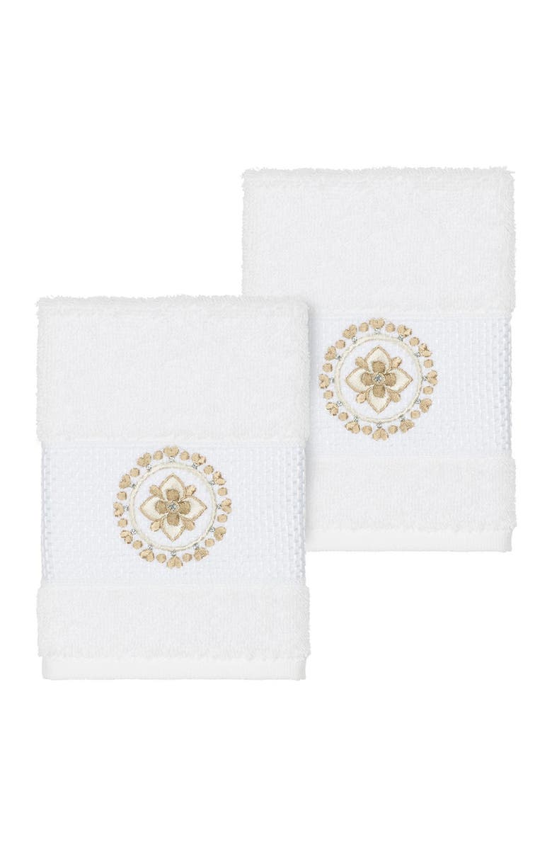 Linum Home Textiles Isabell Embellished Washcloth - Set of 2 - White, Main, color, White