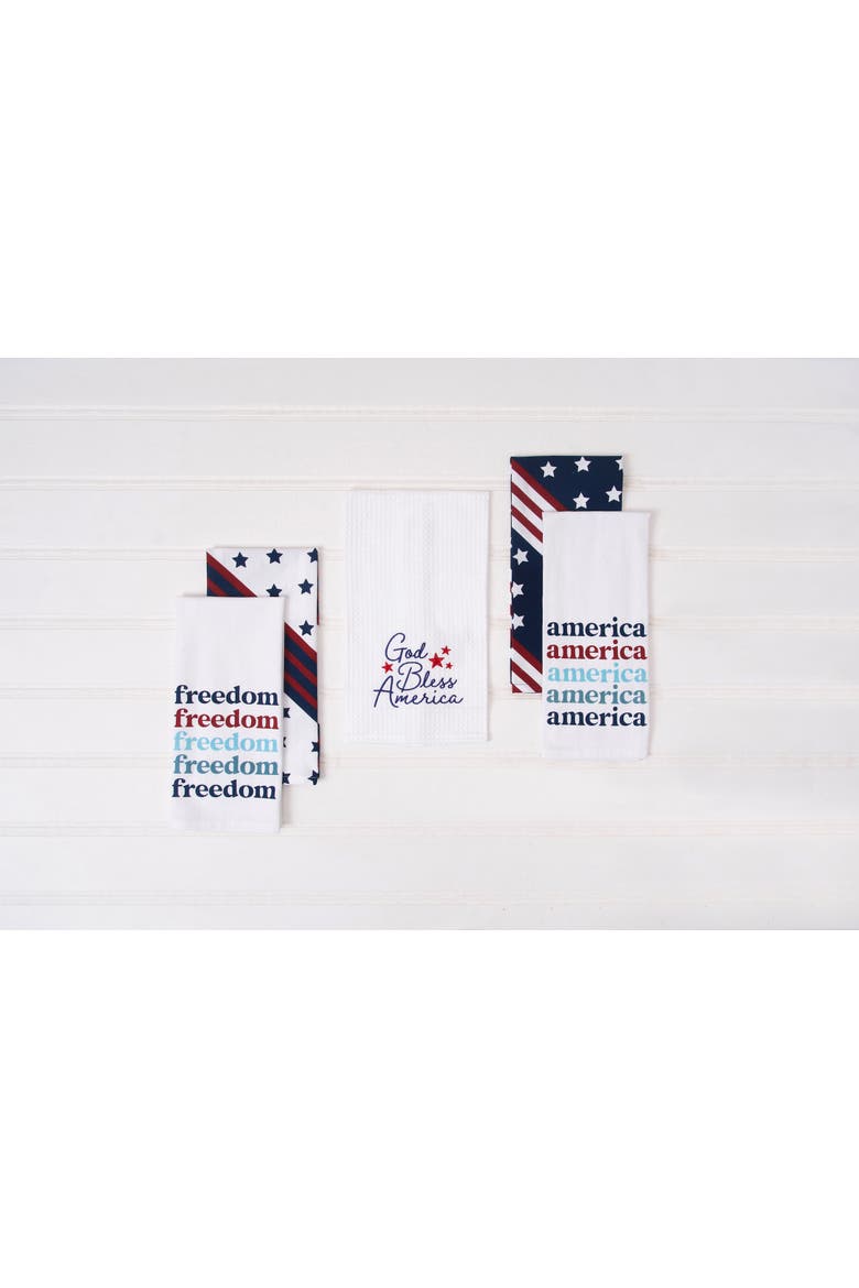 Freedom Star Patriotic 100% Cotton Graphic Print Set of 2 Handtowels, Alternate, color, Blue