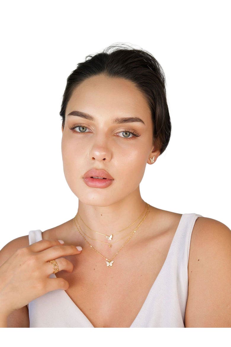 Fluttering Elegance Gold Butterfly Two Layer Necklace, Alternate, color, Gold