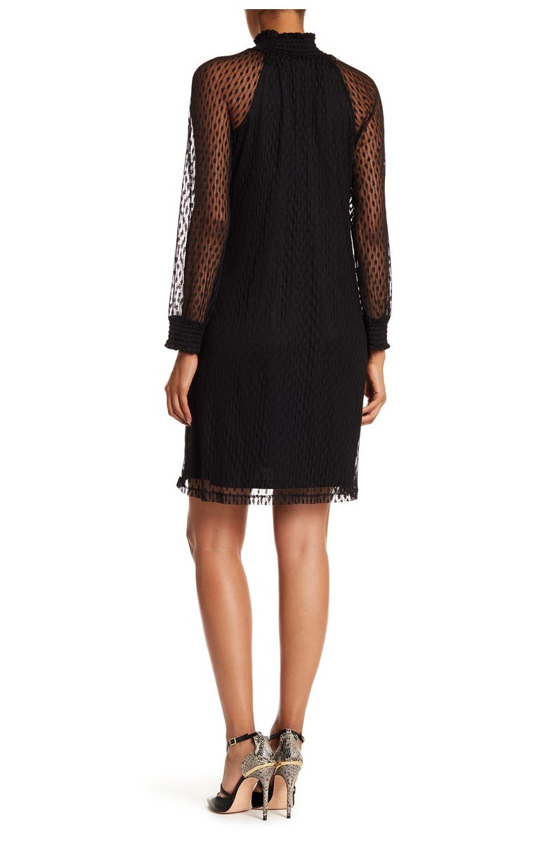 Nina Leonard Shirred Mock Neck Long Sleeve Dress, Alternate, color, 