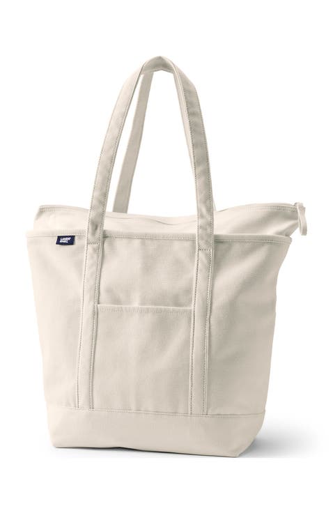 Zip Top Long Handle Canvas Tote Bag