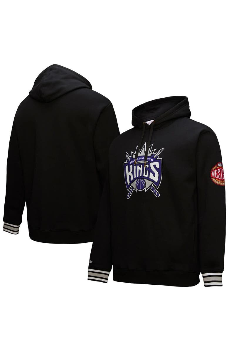 Mitchell & Ness Men's Mitchell & Ness Black Sacramento Kings Chainstitch Applique Vintage Heavyweight Pullover Hoodie, Main, color, 