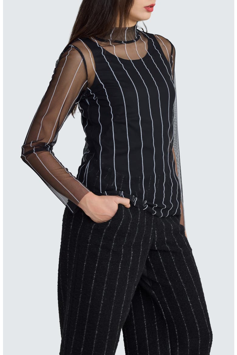Eisley Striped Mesh Blouse, Alternate, color, Black Ecru