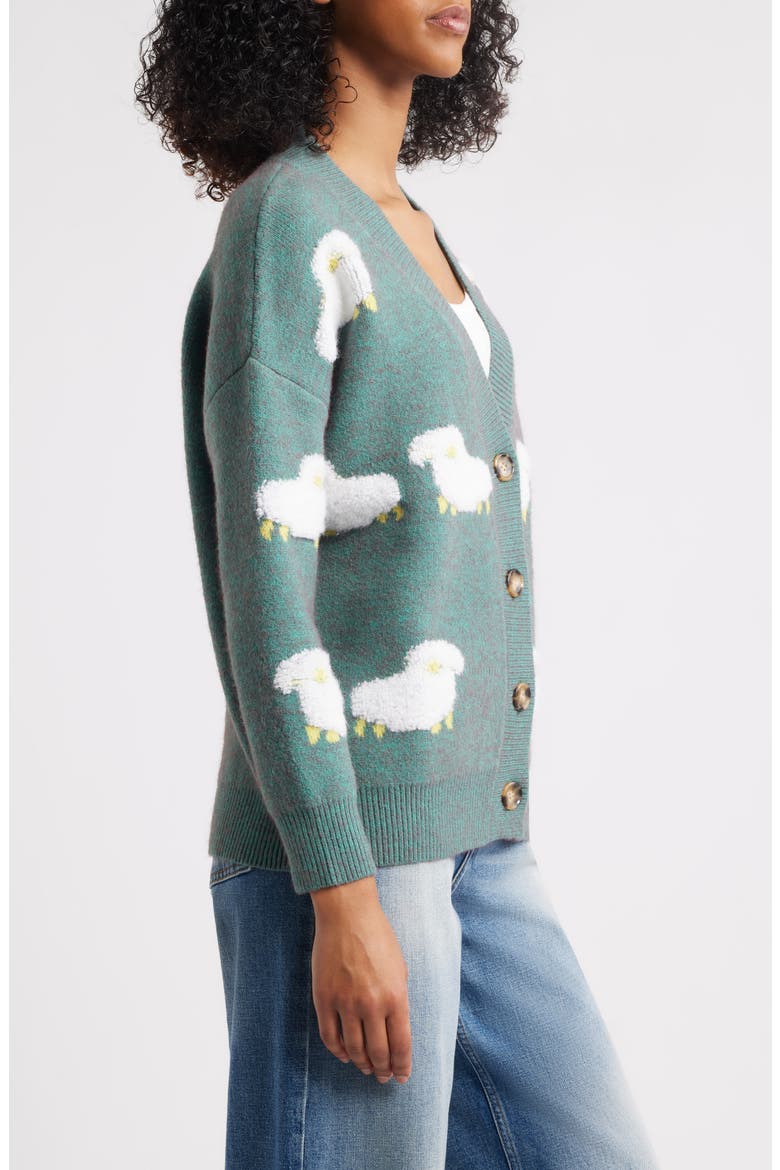 Sheep Jacquard Cardigan, Alternate, color, TEAL
